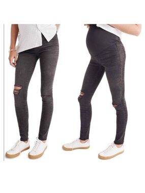 NWT Madewell Maternity Over-the-Belly Skinny Jeans in Black Sea Distressed